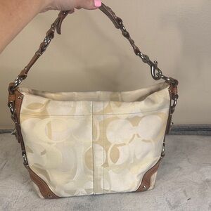 Coach Carly Optic Signature Monogram Hobo Bag - Cream & Tan - 2008 + Dust Bag